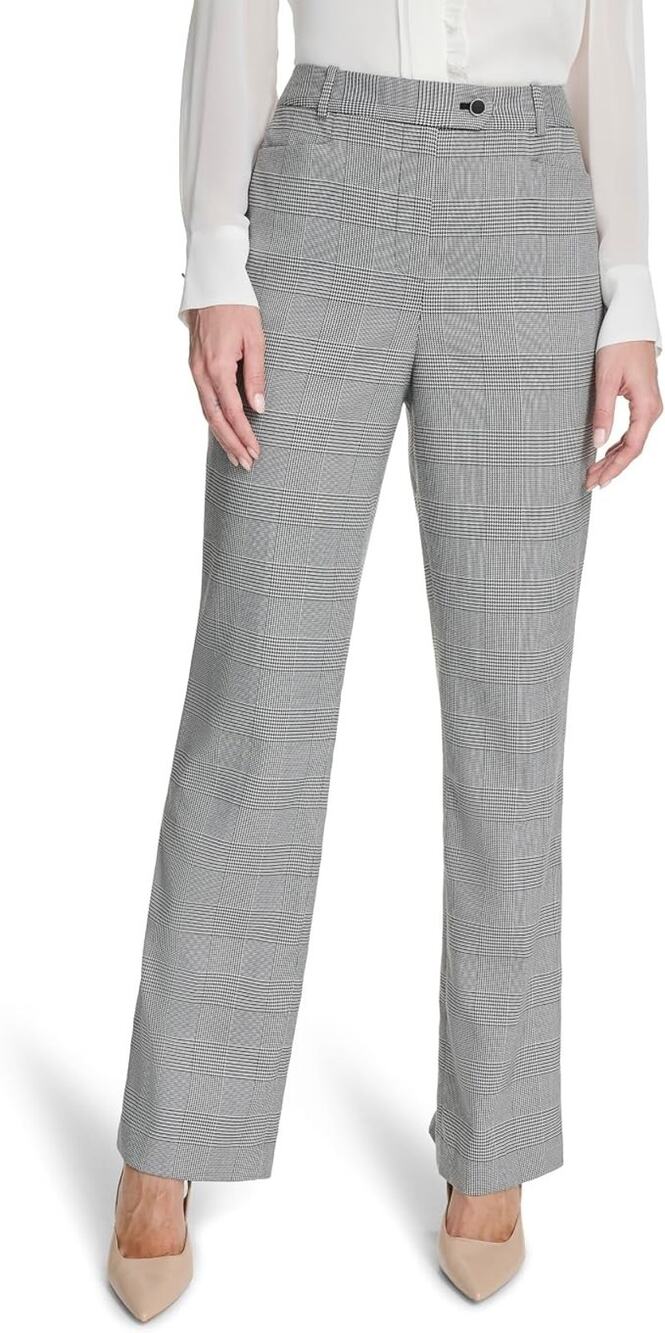 Calvin Klein Suit Pants Womens 2 Gray Houndstooth Plaid Wide Leg Office Wear NWT